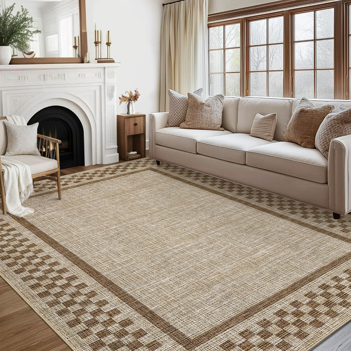 GarveeHome 5x7 Washable Area Rug Checkered Rug for Bedroom Living Room