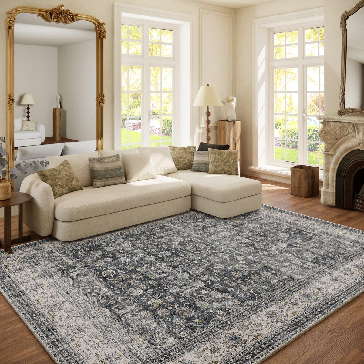 Washable Area Rugs for Living Room: 9x12 Bedroom Rug Boho Vintage Area Rug Stain Resistant Non Slip Low Pile Lightweight Soft Carpets for Dining Room Kitchen Nursery Kids Room Playroom Home Office