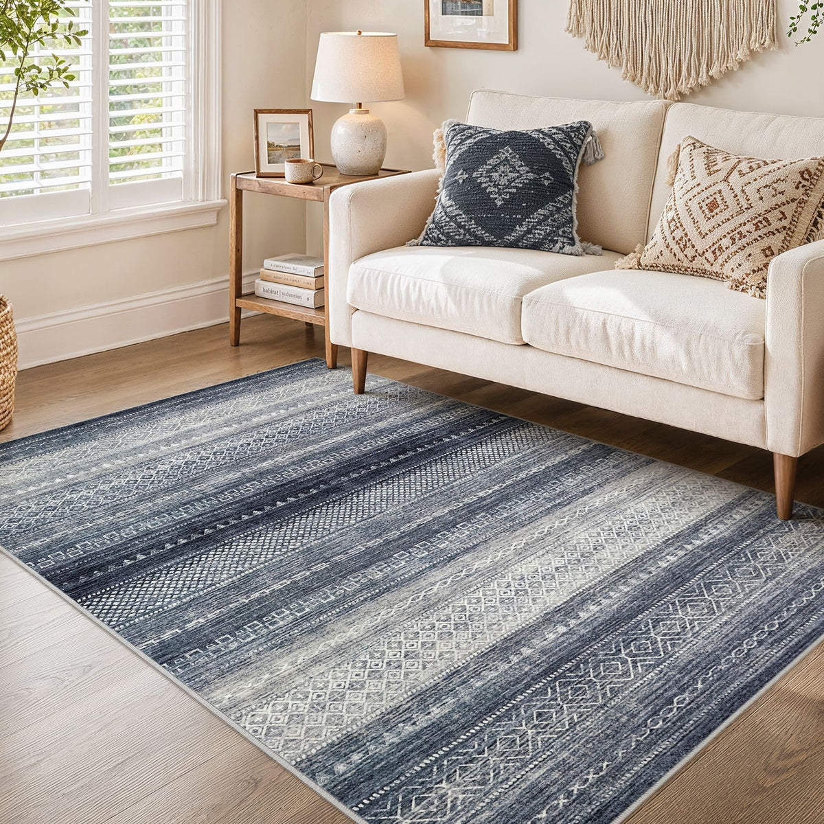 Nakagishi Boho 8x10 Area Rug Living Room Rugs Machine Washable Beige