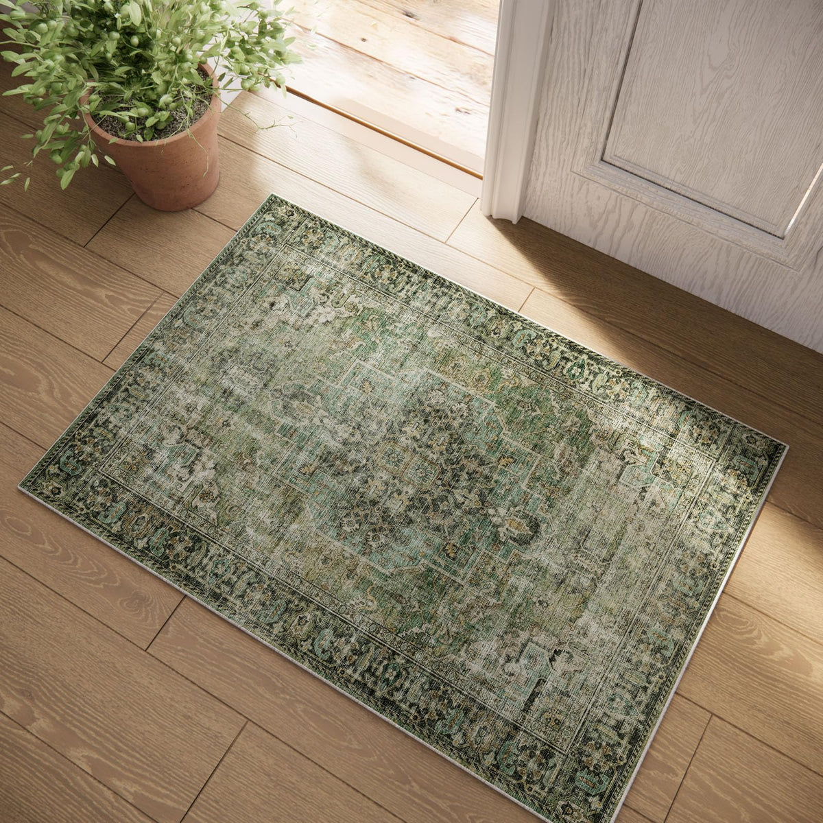 Washable Area Rugs for Living Room: 9x12 Bedroom Rug Boho Vintage Area Rug Stain Resistant Non Slip Low Pile Lightweight Soft Carpets for Dining Room Kitchen Nursery Kids Room Playroom Home Office