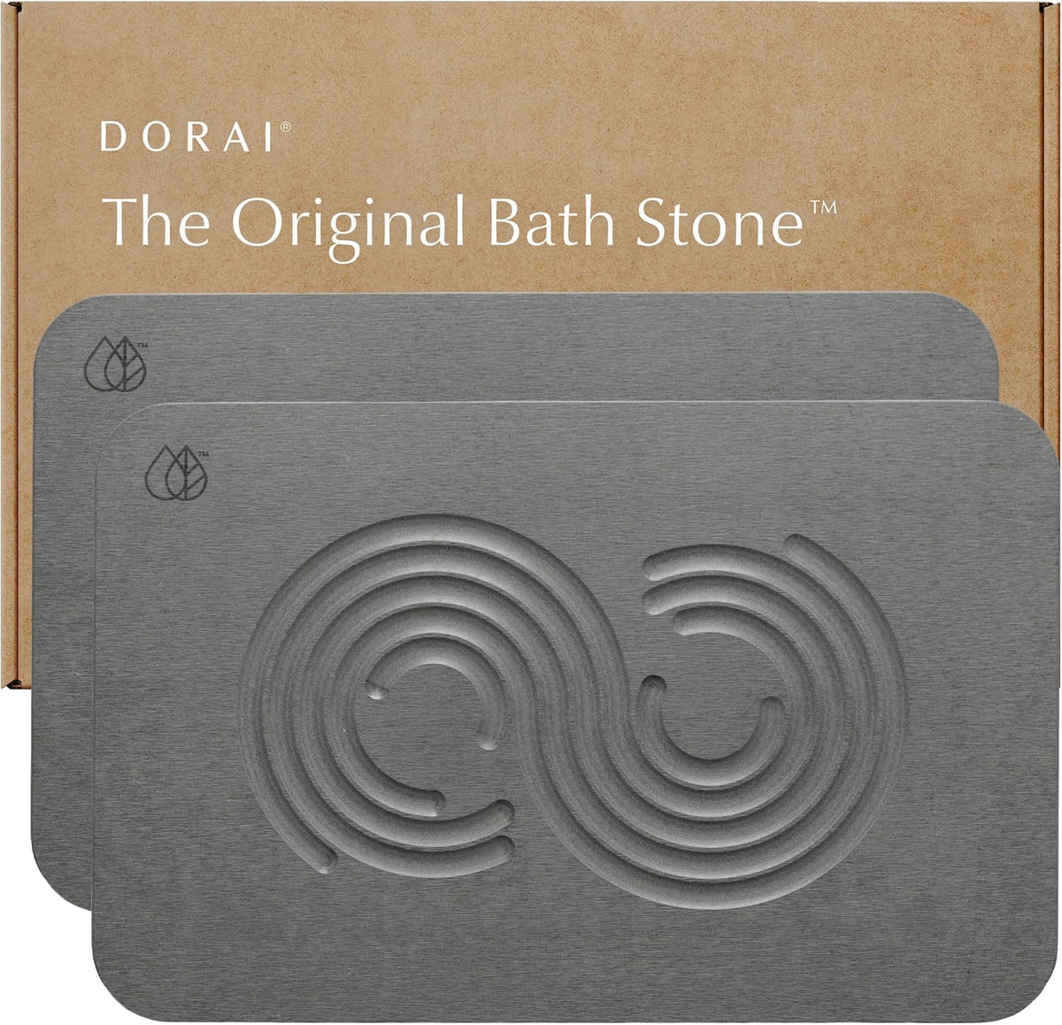 Dorai Home Stone Bath Mat - Premium Diatomaceous Earth Bath Floor Mats with Non-Slip Base, Fast-Drying Modern Shower Mat for Bathroom | Rain Slate