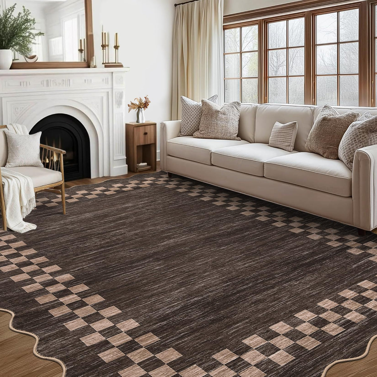GarveeHome 5x7 Washable Area Rug Checkered Rug for Bedroom Living Room