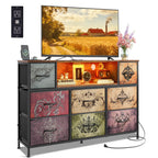 WLIVE LED Black Dresser TV Stand for 55 Inch TV, 8 Drawers