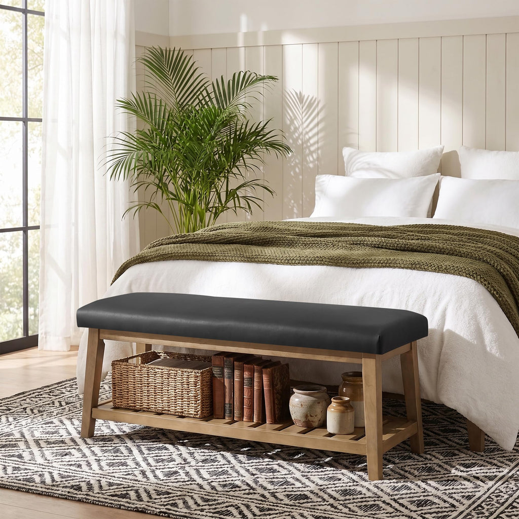 Zihanhome Entryway Shoe Bench, End of Bed Bench,Upholstered Bench(Beige)