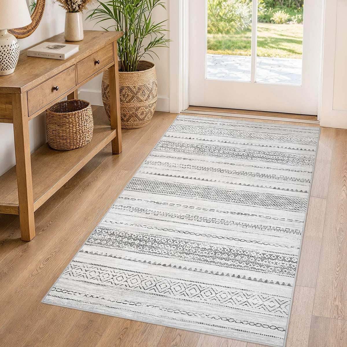 Nakagishi Boho 8x10 Area Rug Living Room Rugs Machine Washable Beige