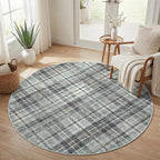 Modern Washable 8x10 Area Rug - Soft, Non-Slip, Stain Resistant, Farmhouse Tartan Plaid for Living Room, Bedroom, Nursery, Office - Beige