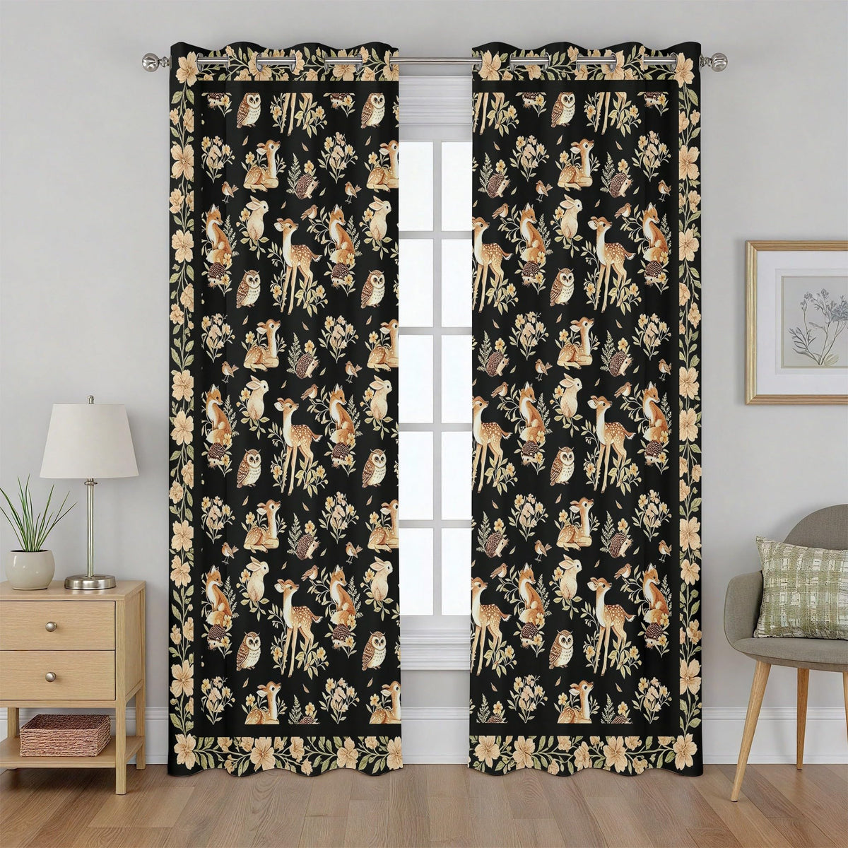 Forest Deer Blackout Curtain, Jungle Safari Animal Curtains 84 Inches Long