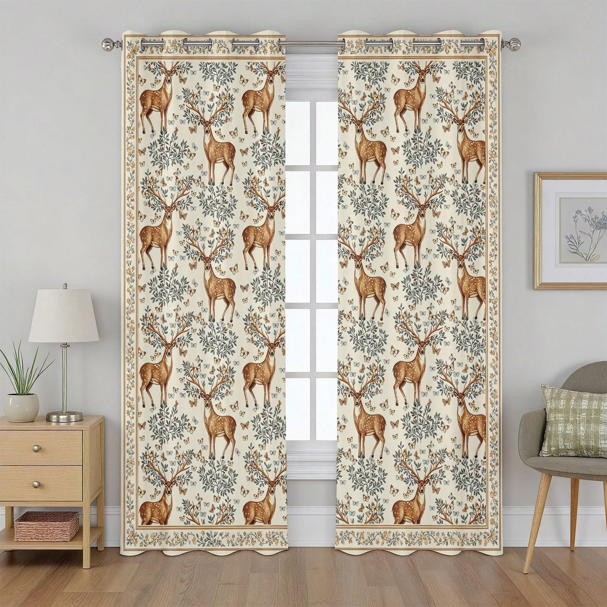 Forest Deer Blackout Curtain, Jungle Safari Animal Curtains 84 Inches Long
