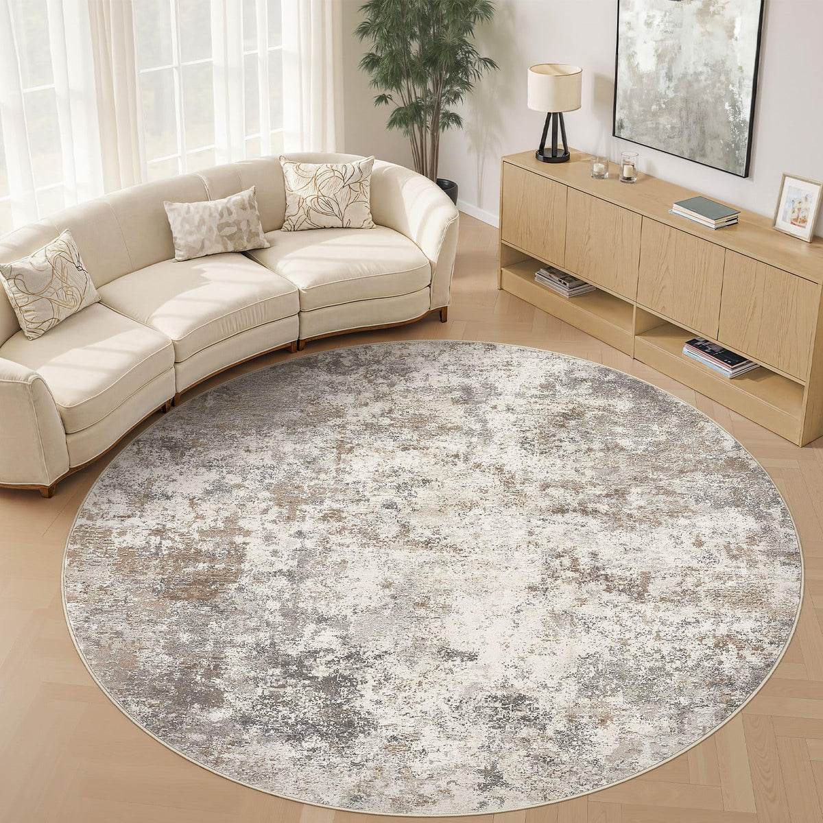 UERMEI 9x12 Area Rug Living Room Rugs - Washable Neutral Modern Abstract Soft Thin Large Rug Indoor Floor No Slip Rug Carpet for Bedroom Under Dining Table Home Office Decor - Brown Grey