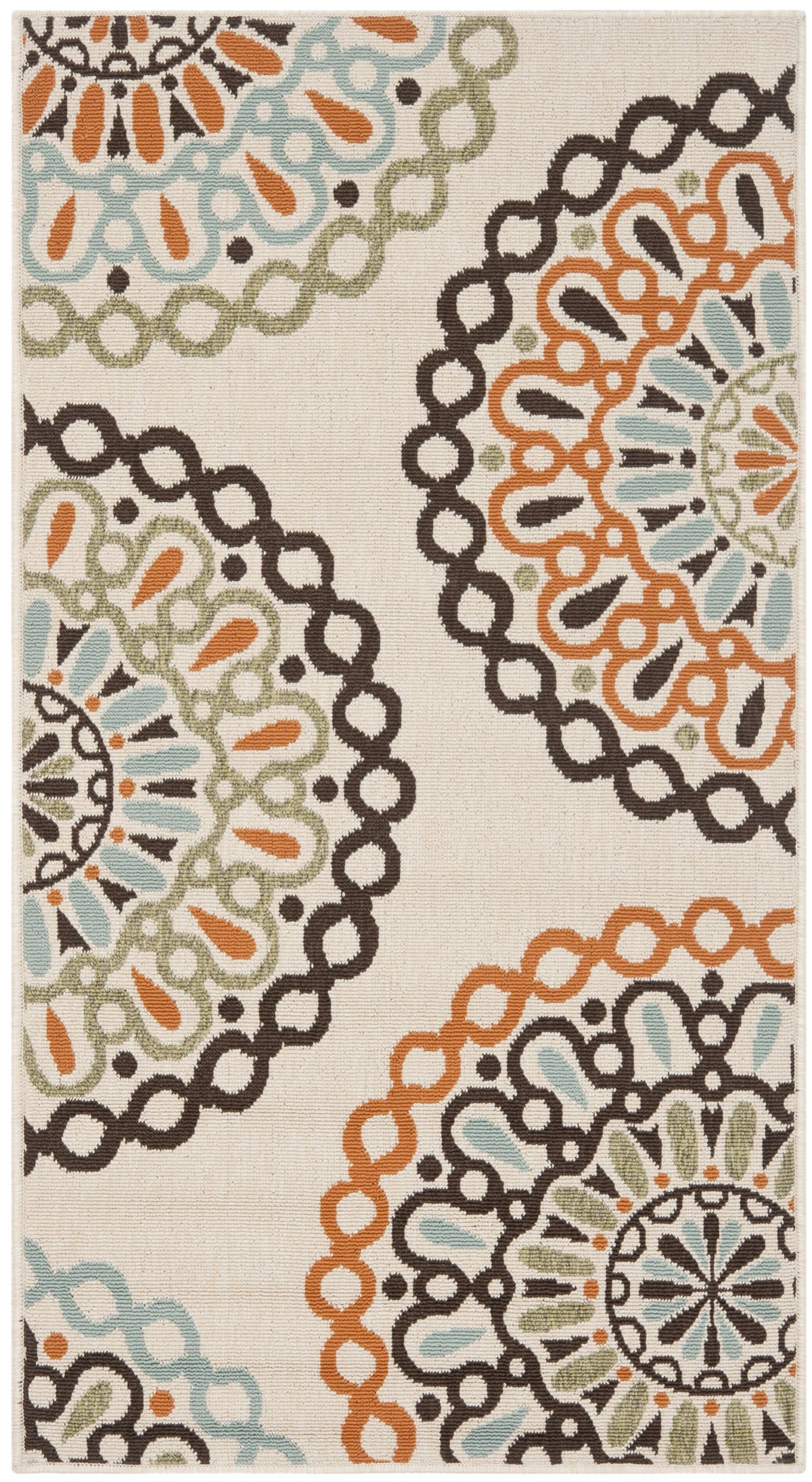Safavieh Veranda Collection 6'7" x 6'7" Round Cream/Blue VER092 Boho Floral Indoor/Outdoor Non-Shedding Easy Cleaning Patio Backyard Porch Deck Mudroom Area Rug