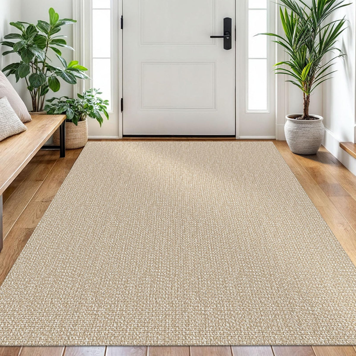 EARTHALL Washable Area Rug, Non Slip Living Room Rug, 5x7 Ft, Sand/Beige