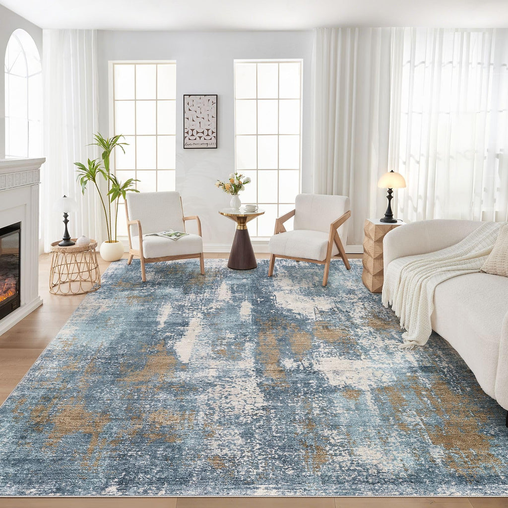 DMOYEST Area Rug Living Room Rugs 9x12 Washable Abstract Grey Carpet