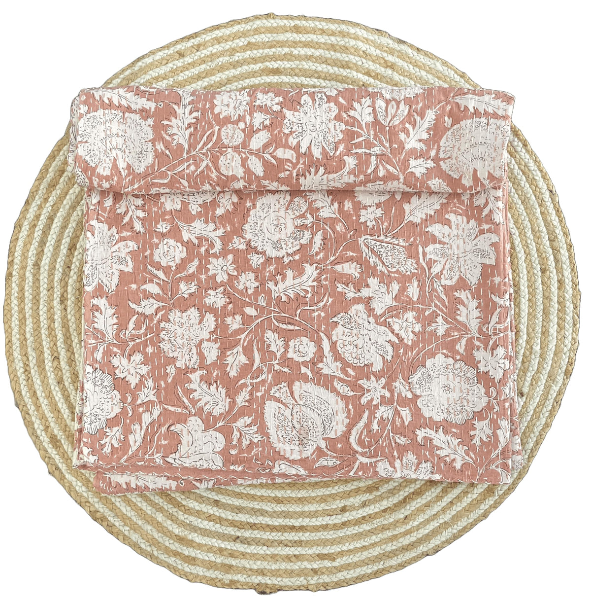 Indian Handblock Kantha Floral Printed Handmade Quilted Blanket Vintage Home Decorative KanthaThrow Blanket Kantha Bedcover Queen/King / CaliforiniaKing (Pink, Queen/king 90X108 inches)