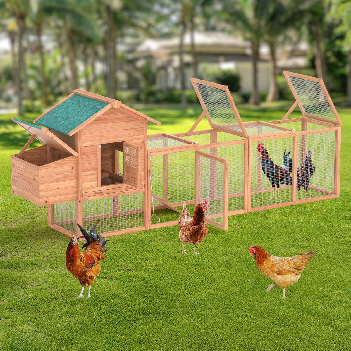 Chicken Coop Run Rabbit Cage No Assembly Portable Chicken Run Bunny House with Top & Side Opening Doors,Outdoor Small Animal Playpen Wooden Chicken Brooder Box Guinea Pig Cage 45"x 42"x 20"