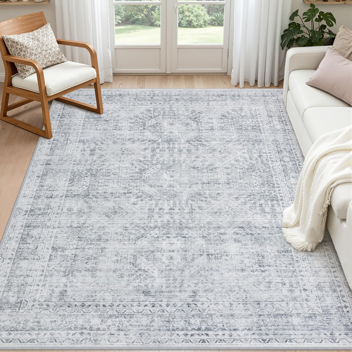 8x10 Area Rugs Living Room: Bedroom Washable Carpet Beige/Ivory