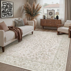 PureCozy Blue 6x6 Round Area Rug Vintage Washable Carpet Non Slip