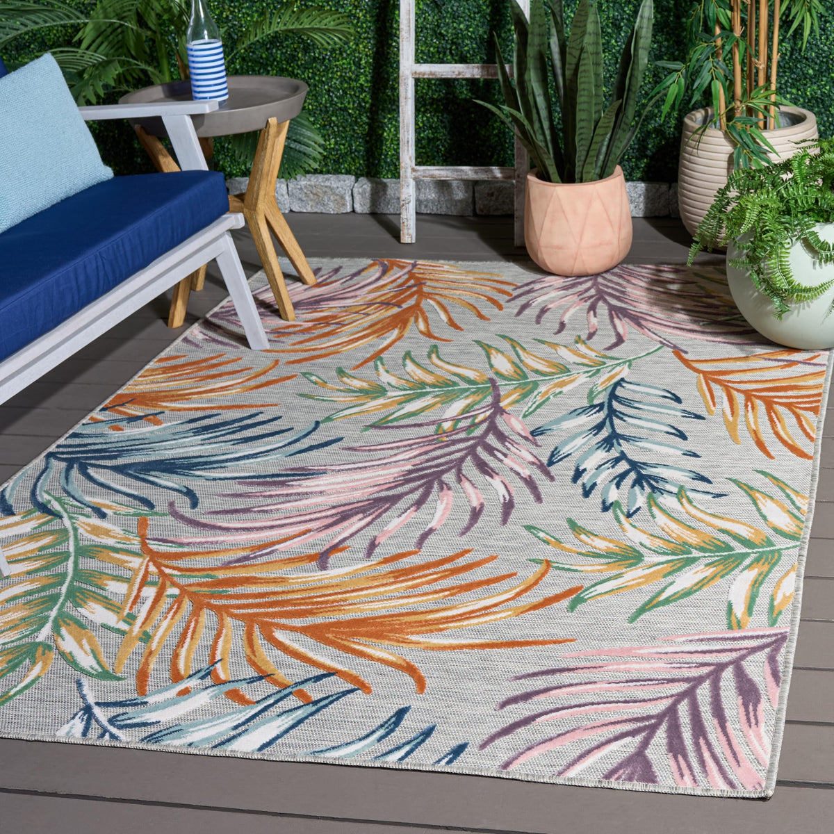SAFAVIEH Washable Rug Outdoor Cabana Collection - 6'5" x 9'6", Grey & Rust, Non-Shedding & Easy to Clean, Ideal for Patio, Backyard, Mudroom (CBN458F)