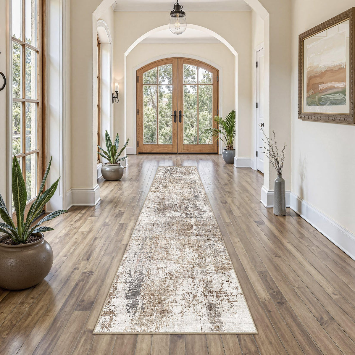 UERMEI 9x12 Area Rug Living Room Rugs - Washable Neutral Modern Abstract Soft Thin Large Rug Indoor Floor No Slip Rug Carpet for Bedroom Under Dining Table Home Office Decor - Brown Grey
