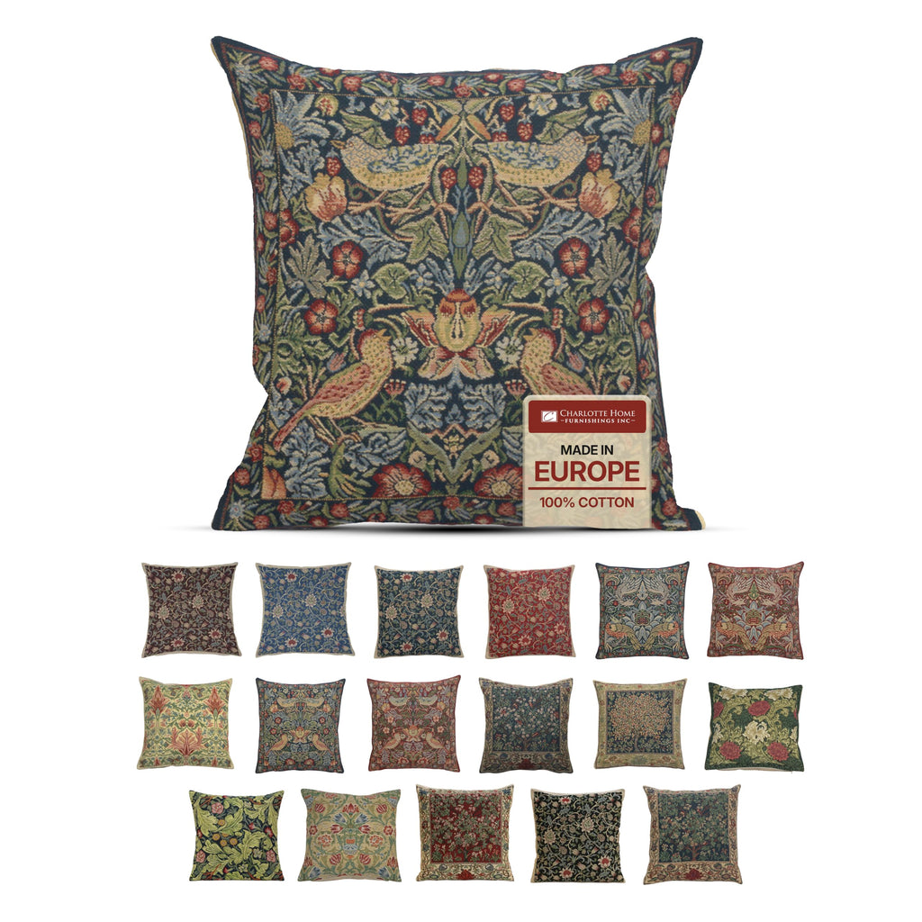 William Morris Chrysanthemum Multi Tapestry Throw Pillow Cover 16 x 16 in