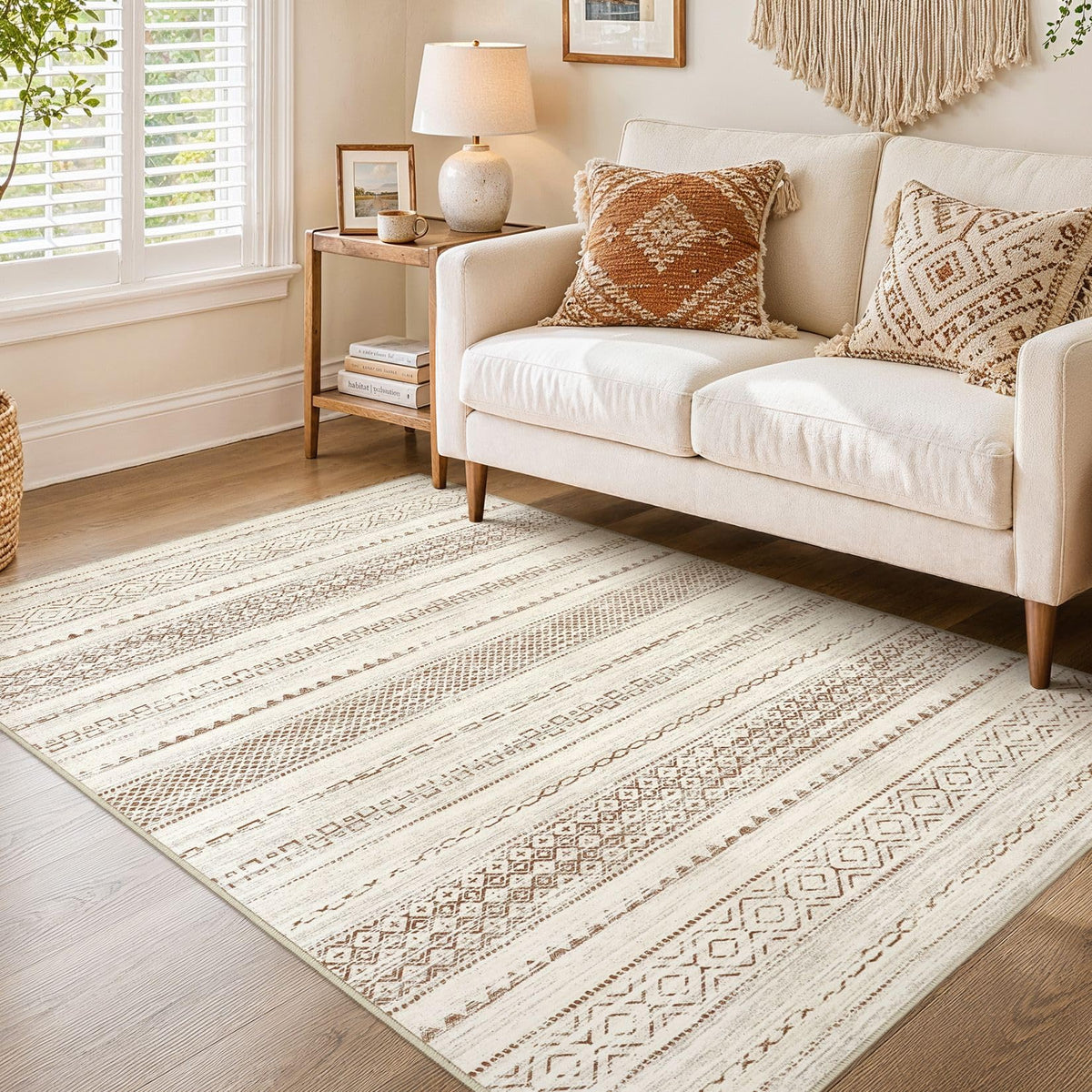 Nakagishi Boho 8x10 Area Rug Living Room Rugs Machine Washable Beige