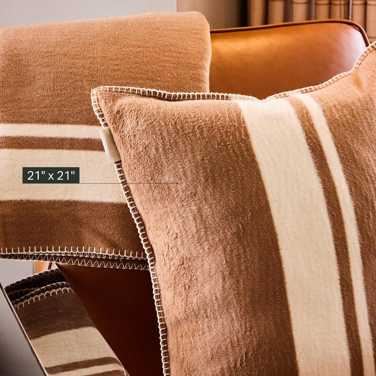 Preston Lane Highrise Throw Pillow, 21 x 21 in, Soft Cotton Blend, Camel