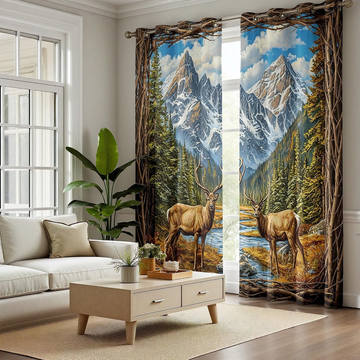Forest Deer Curtains, Jungle Safari Animal Curtains 84 Inch Length