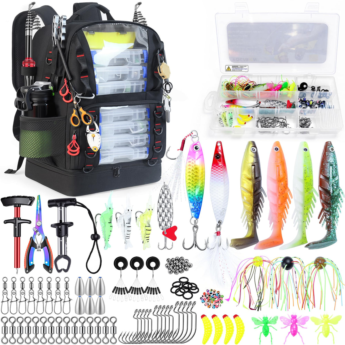 Fishing Tackle Backpack with Cooler,45L Large Tackle Bag with 2 Rod Holders & Clear Window,Outdoor Fishing Backpack for Fishing,Camping,Hiking,Black
