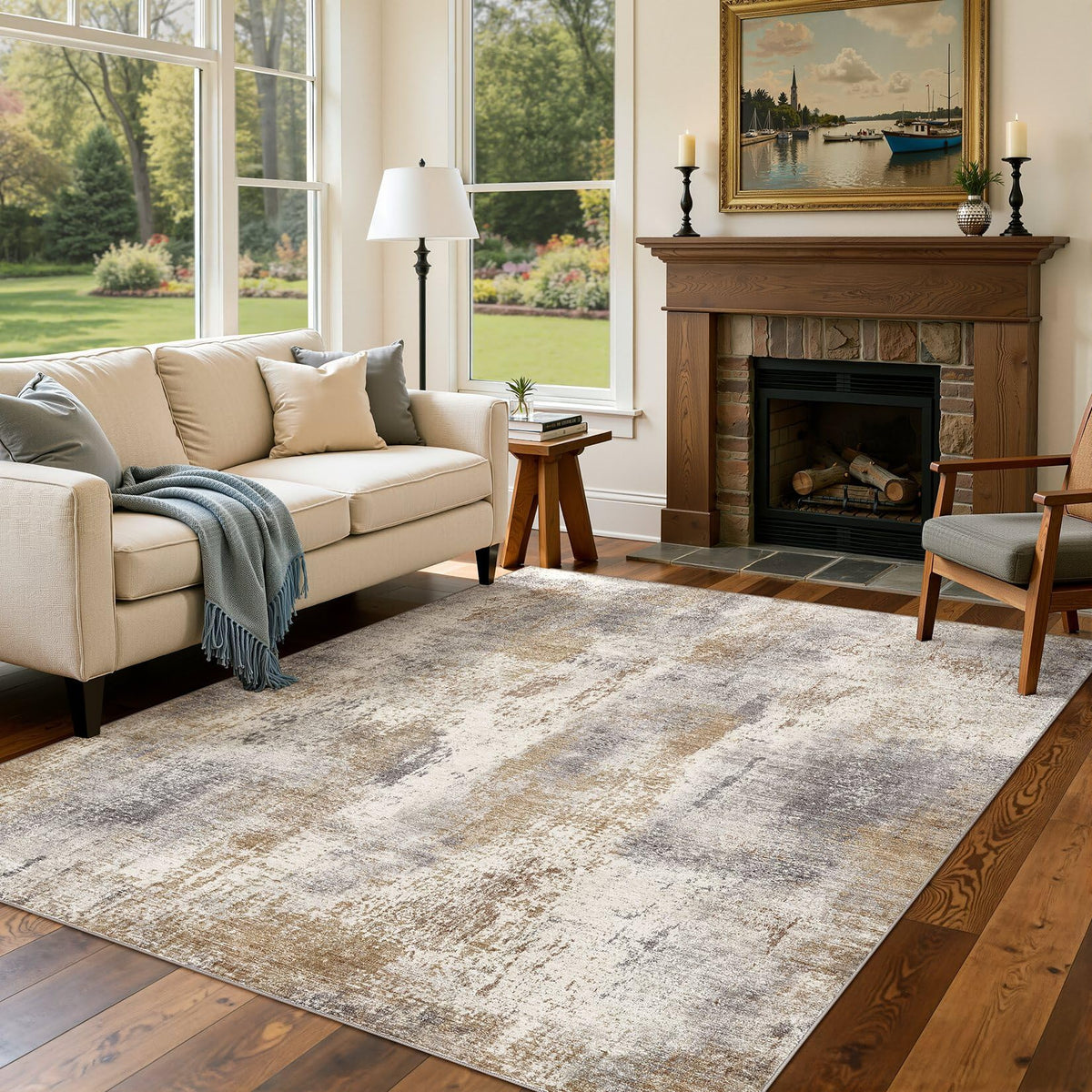 DMOYEST Area Rug Living Room Rugs 9x12 Washable Abstract Grey Carpet