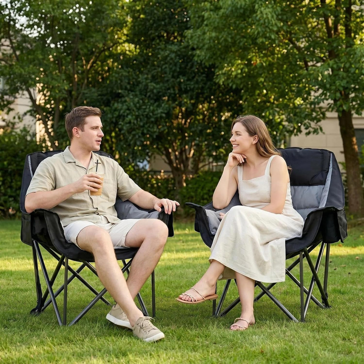 2 Pack Oversized Camping Chair Heavy Duty Lawn chair Support 500 lbs,Grey