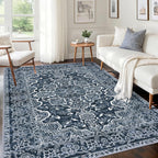 KUTA Vintage Extra Long Runners for Hallways 2.6x18ft Washable Blue White