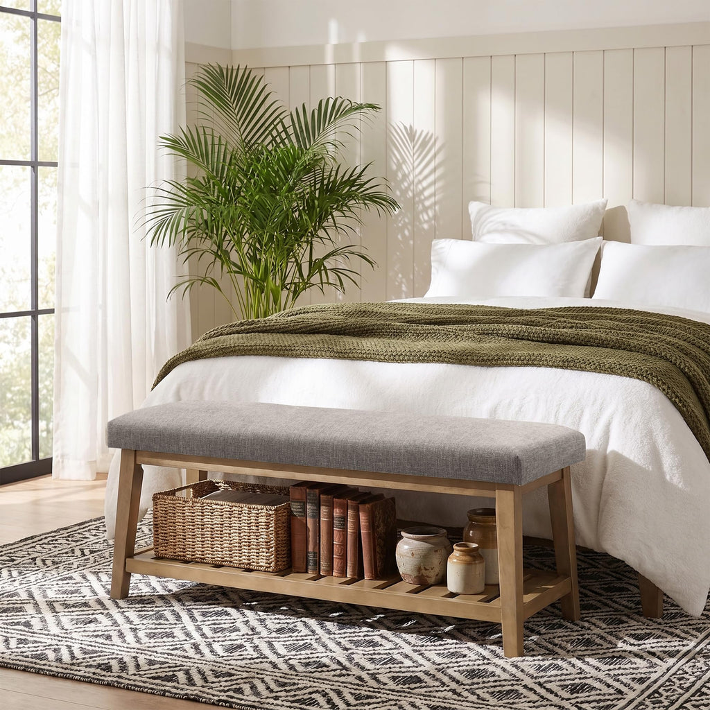 Zihanhome Entryway Shoe Bench, End of Bed Bench,Upholstered Bench(Beige)