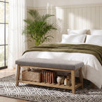 Zihanhome Entryway Shoe Bench, End of Bed Bench,Upholstered Bench(Beige)