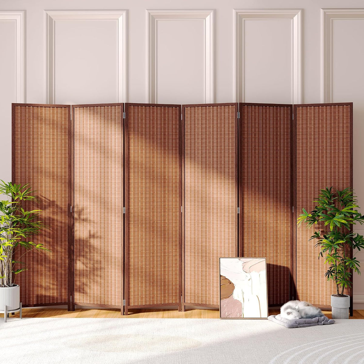 JOSTYLE 6 Panel Folding Privacy Screen 6ft Bamboo Freestanding Room Divider