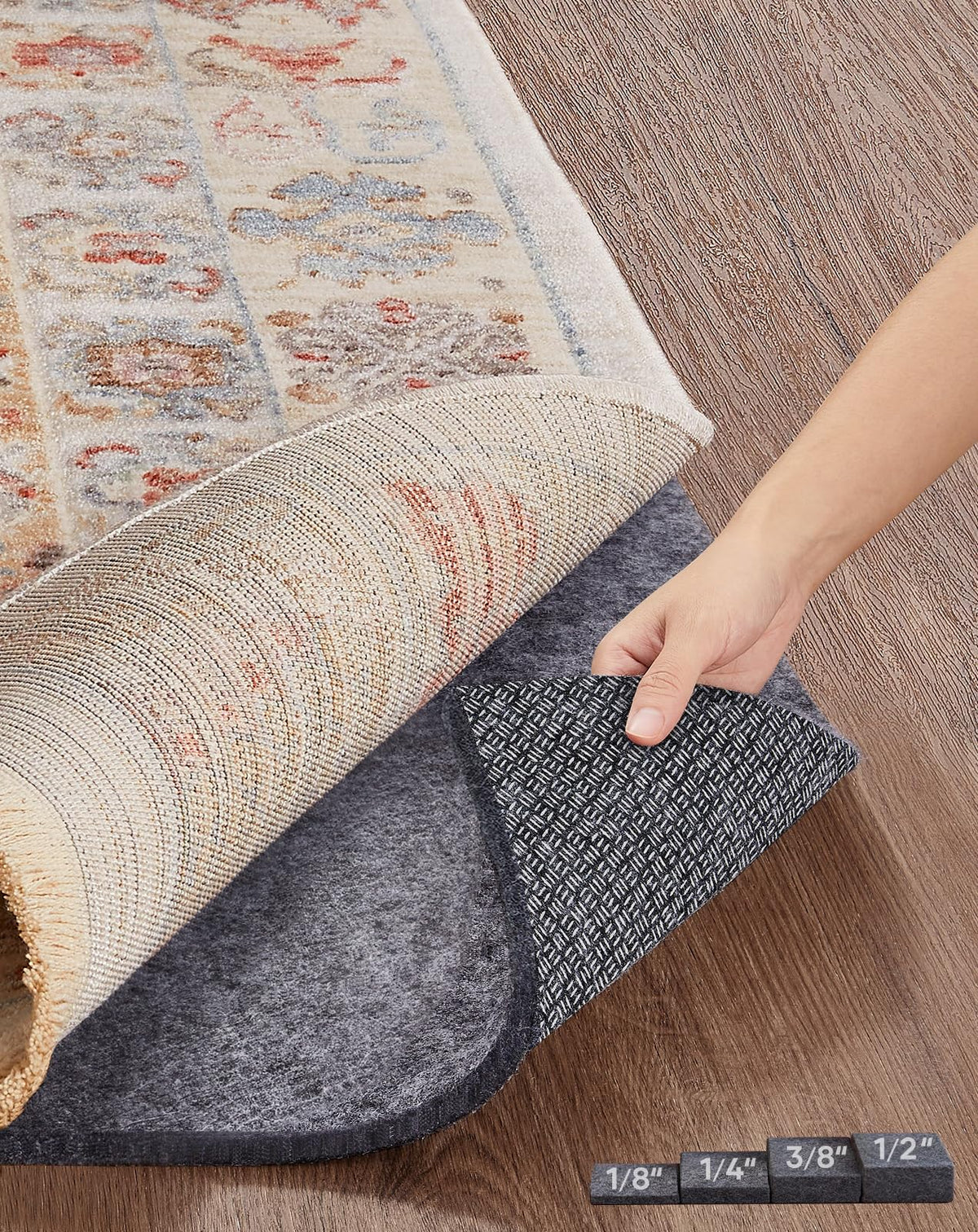 Veken Non Slip Cushioned Rug Pad Gripper, Felt and Silicone Backing, 9 x 12 Ft, 1/4 inch Thick Carpet Liner Protector Mat for Area Rugs and Hardwood Floors, with Over 99 Pcs Anti-Slip Strips Pattern