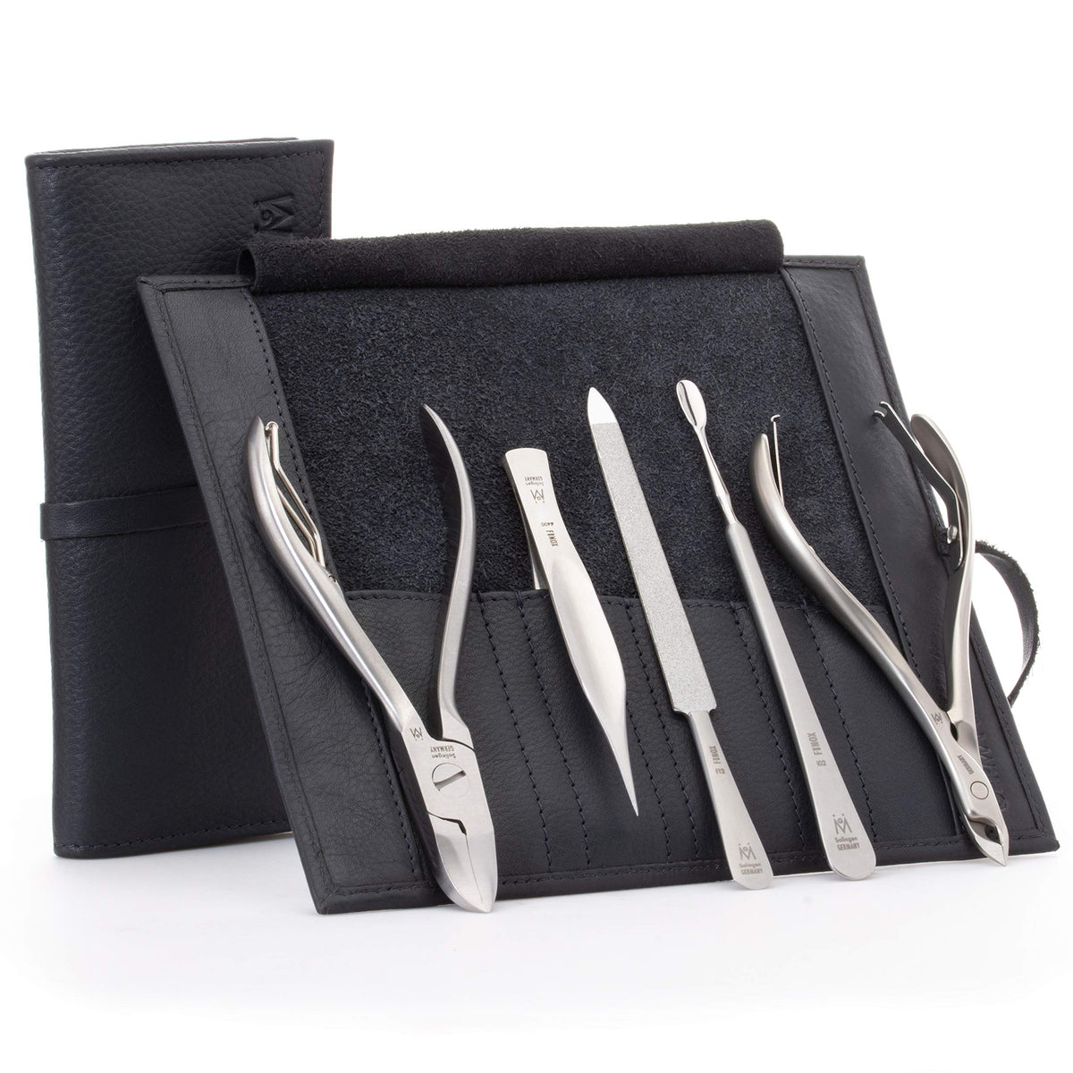 GERMANIKURE 7pc Manicure & Pedicure Set, FINOX Steel, Purple Leather Roll