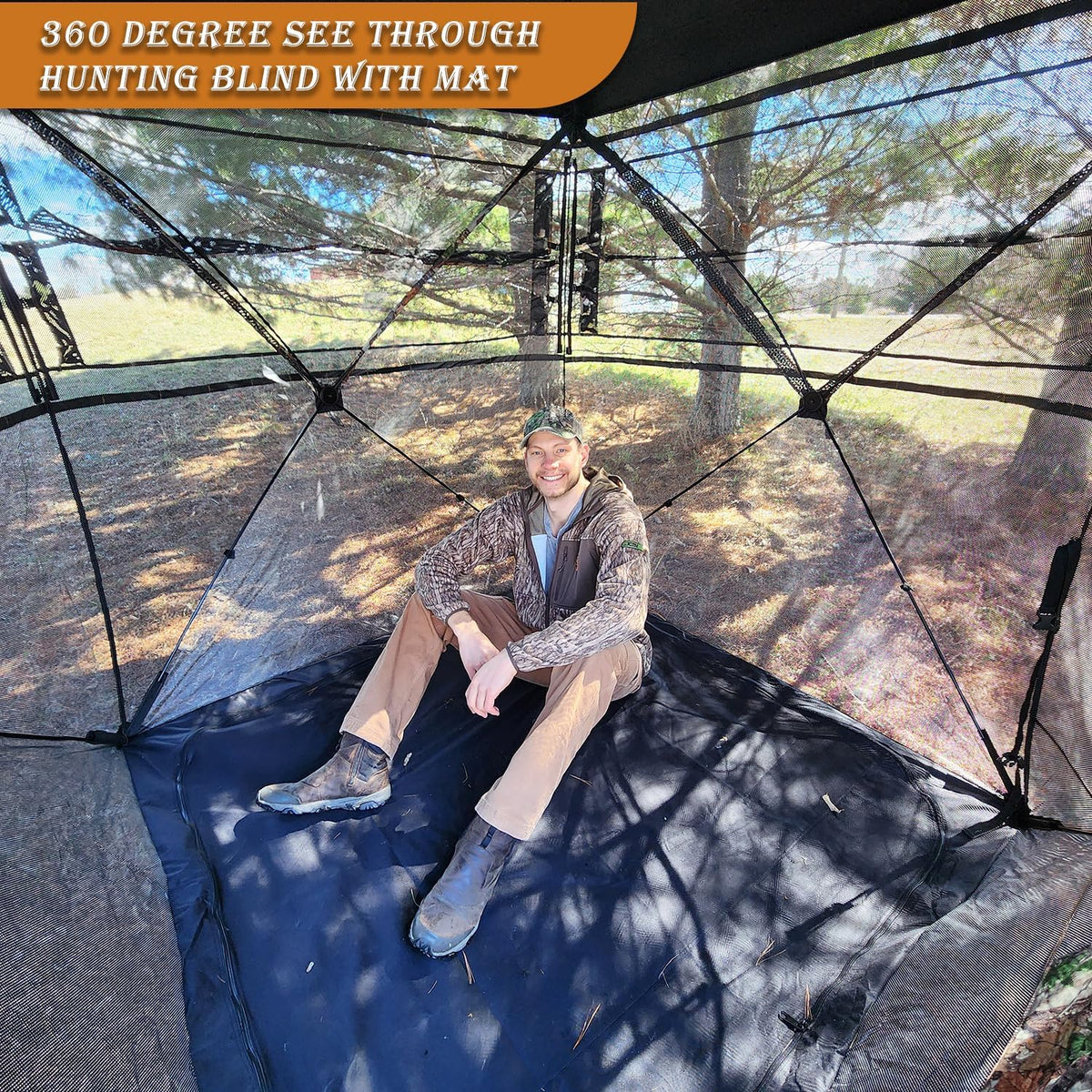 FUNHORUN Hunting Blind with Floor Mat, 360 See Through Ground Blind, Pop Up