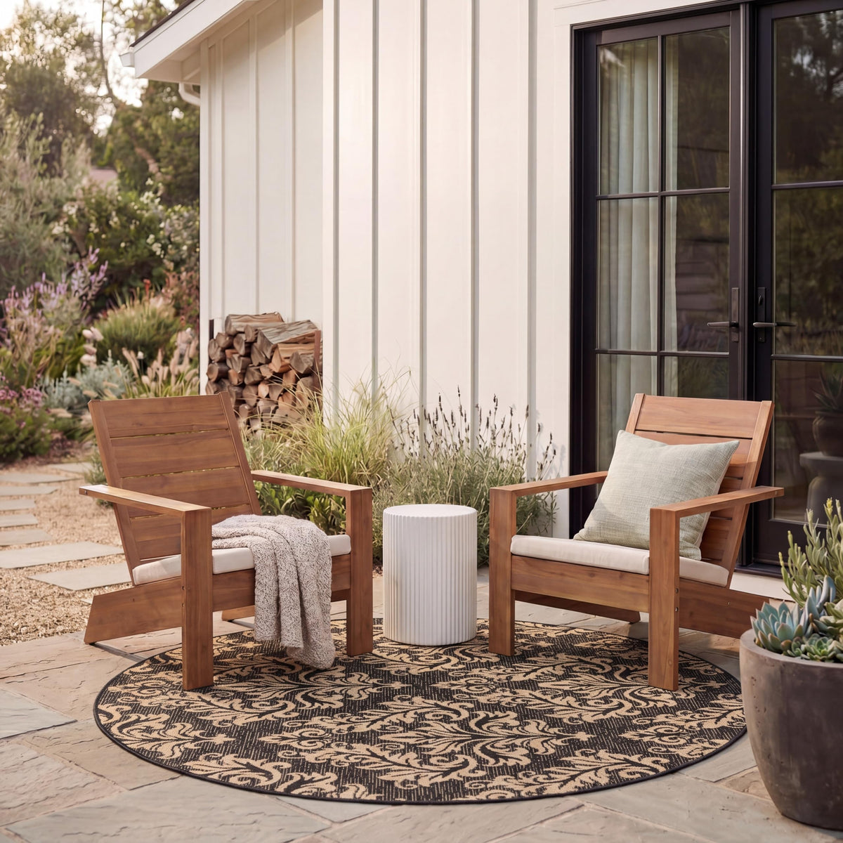 SAFAVIEH Courtyard Collection 5'3" x 7'7" Black/Cream CY6930 Indoor/ Outdoor Waterproof Easy-Cleaning Patio Backyard Mudroom Area-Rug