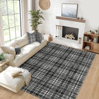 Modern Washable 8x10 Area Rug - Soft, Non-Slip, Stain Resistant, Farmhouse Tartan Plaid for Living Room, Bedroom, Nursery, Office - Beige