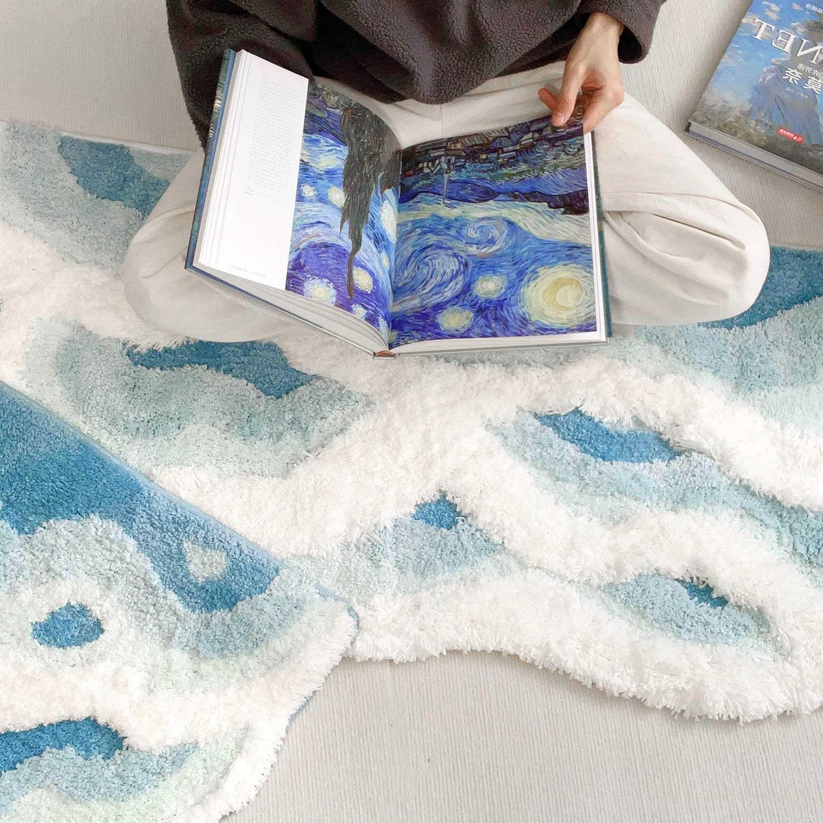 2x6 feet Shag 3D Stereo Wave Moss Bedside Rug 23"×72" Cute Navy Blue Runner Rug Non Slip Washable Bathroom Rugs Bath Mats for Bedroom Bathroom Hallway Home Decor Indoor Doormat Shower Mat