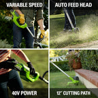 Greenworks 40V 12 in Cordless String Trimmer, 2.0 Ah Battery and Charger