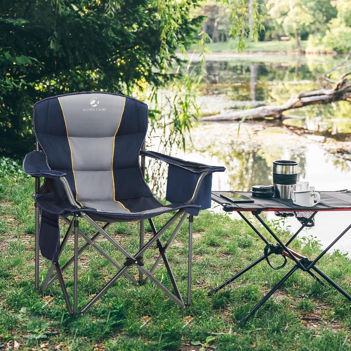 LET'S CAMP Folding Camping Chair Oversized Heavy Duty Padded Outdoor Chair