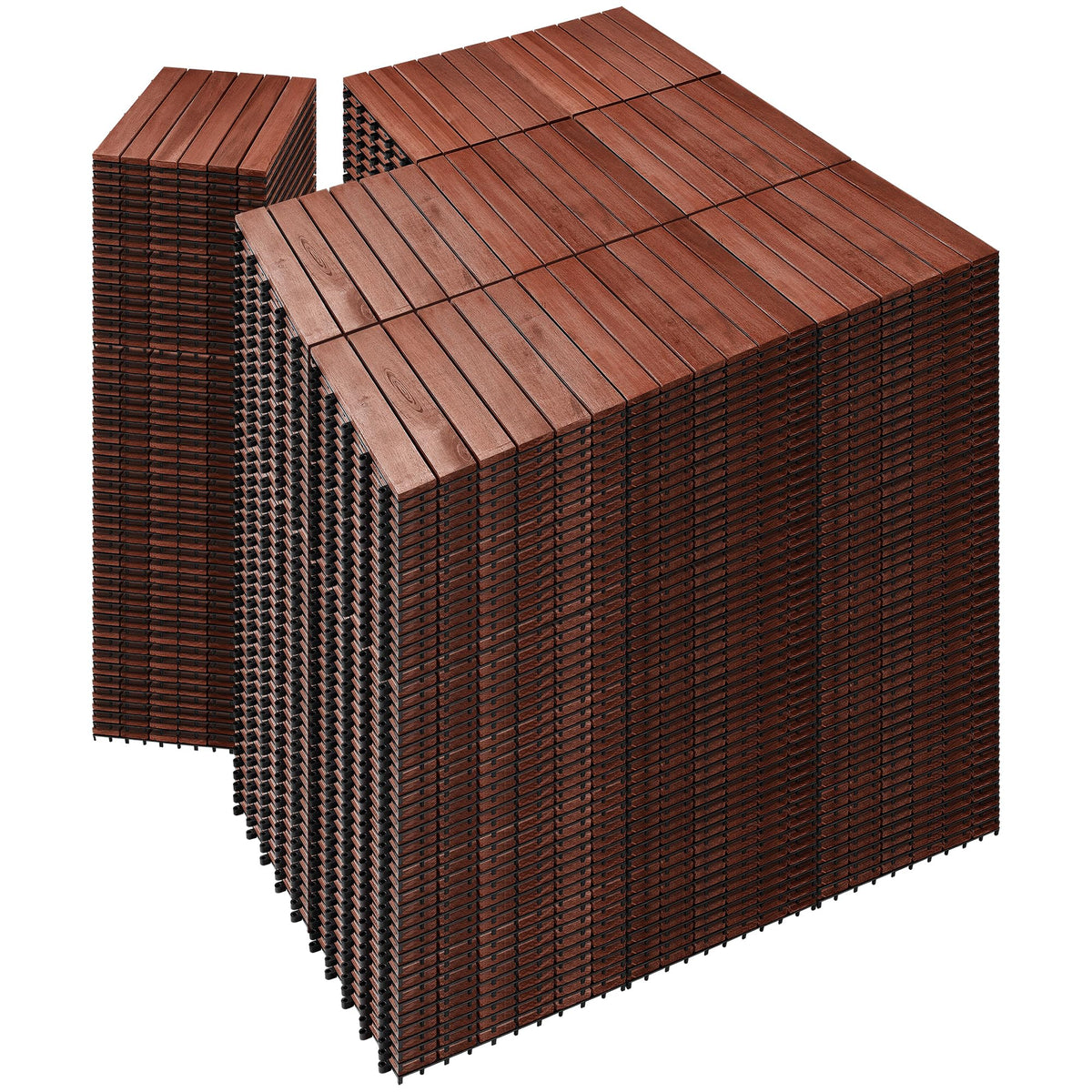 PrimeZone 54 PCS Solid Acacia Wood Interlocking Deck Tiles, Natural Wood