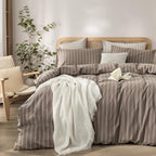 BESTOUCH Cotton Solid Duvet Cover Set Linen Feel Cornflower Blue Queen