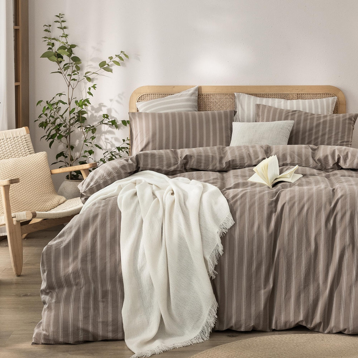 BESTOUCH Cotton Solid Duvet Cover Set Linen Feel Cornflower Blue Queen