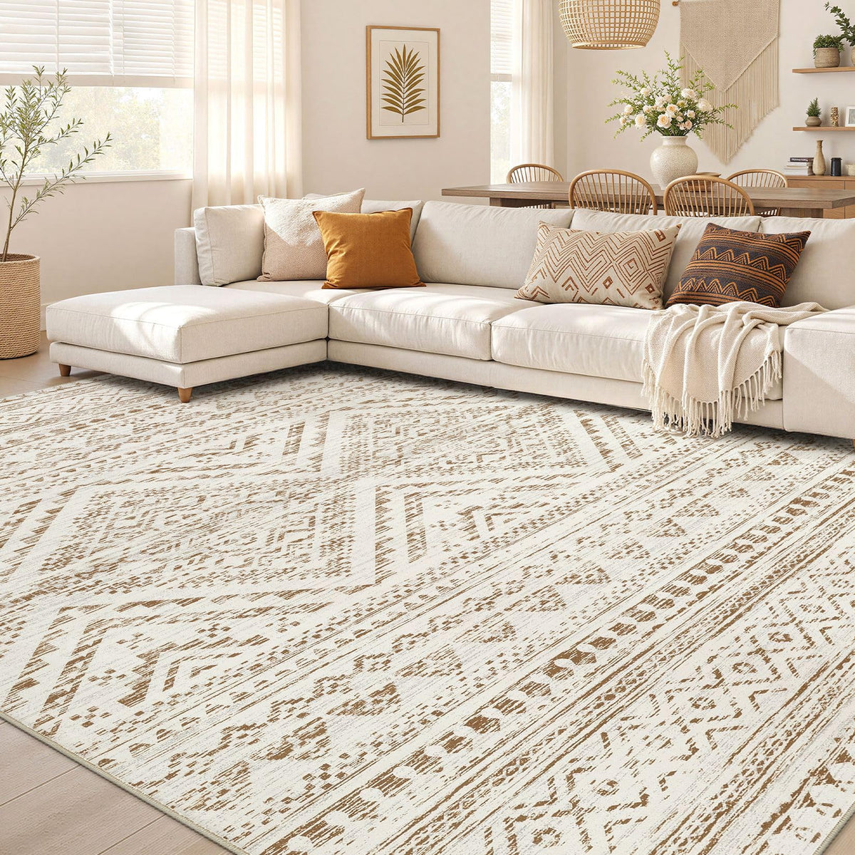 Nakagishi Boho 8x10 Area Rug Living Room Rugs Machine Washable Beige