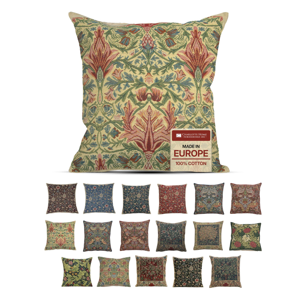 William Morris Chrysanthemum Multi Tapestry Throw Pillow Cover 16 x 16 in