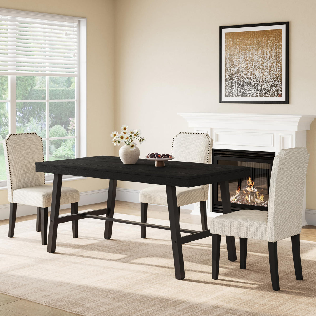 GarveeHome Industrial Dining Table for 6-8 People, 70.87" Long Large Kitchen Table with Sturdy Metal Frame, Rectangular Counter for Dinner, Kitchen, Dining Room (Grey, 71" Non-extendable)