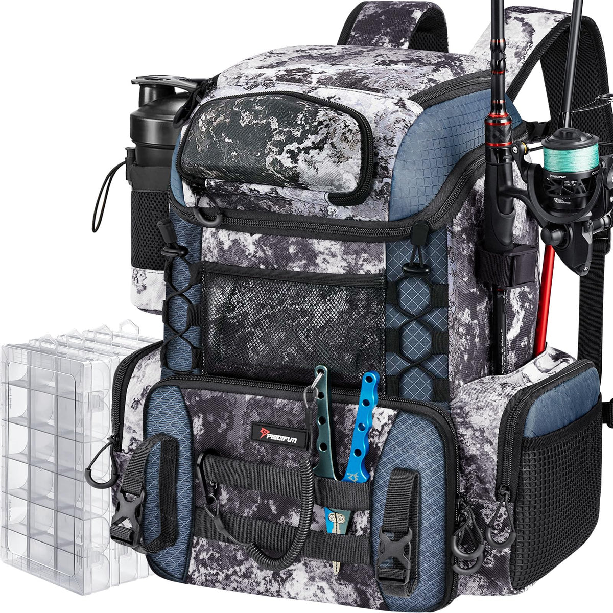 Piscifun Fishing Tackle Backpack, 42L Rod & Box Carrier, Waterproof
