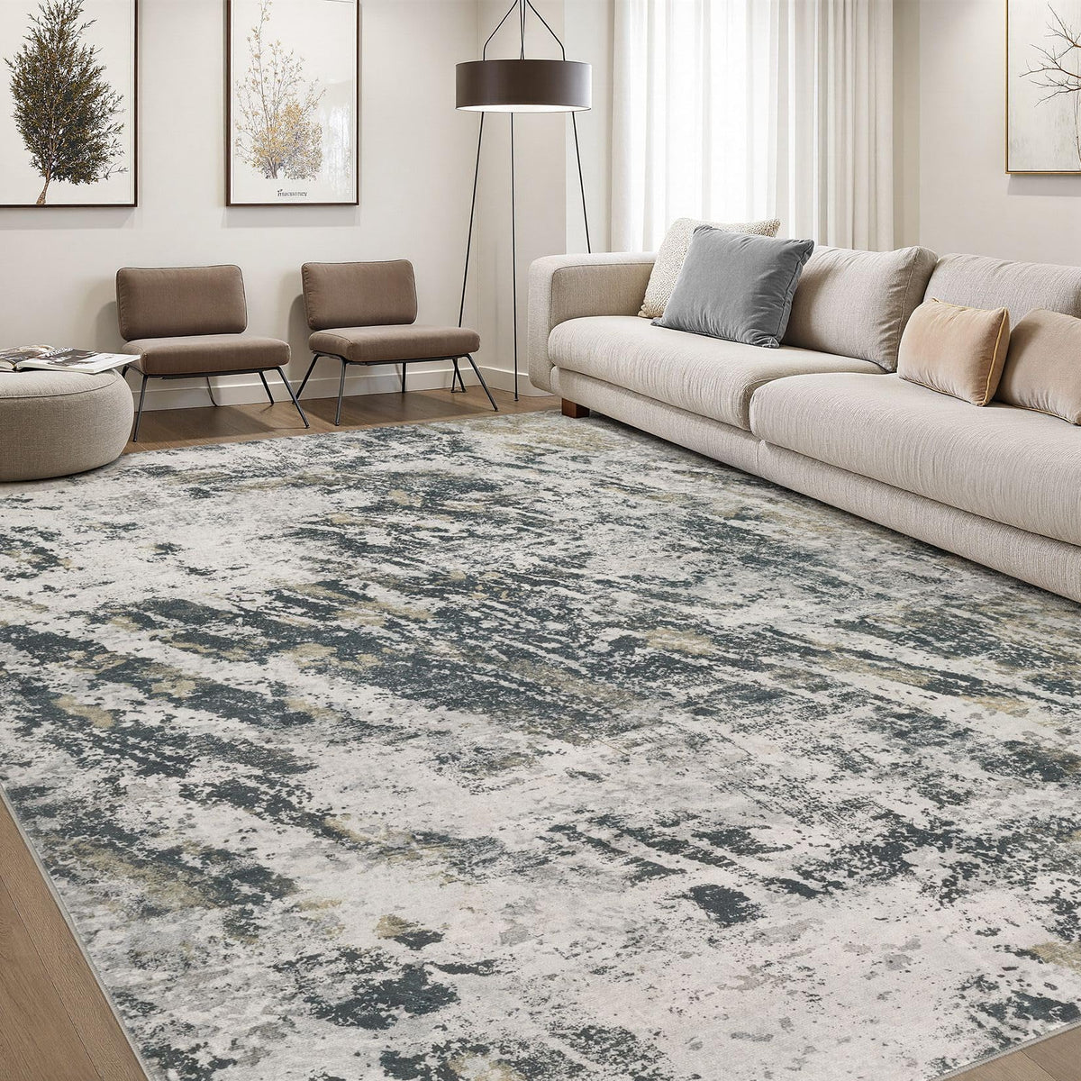 DMOYEST Area Rug Living Room Rugs 9x12 Washable Abstract Grey Carpet