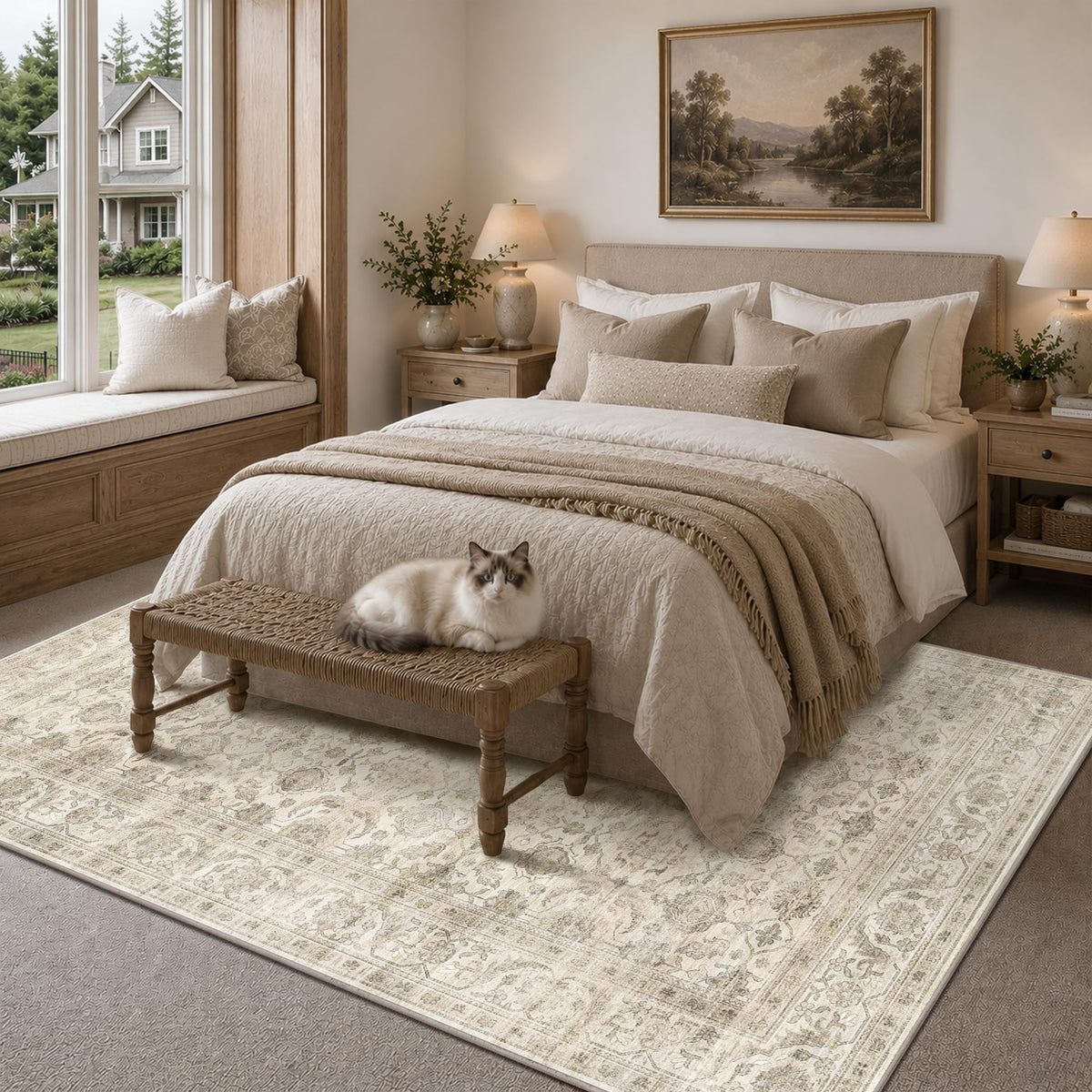 JOOJA 8x10 Dark Brown Vintage Soft Low Pile Non Slip Boho Washable Area Rug